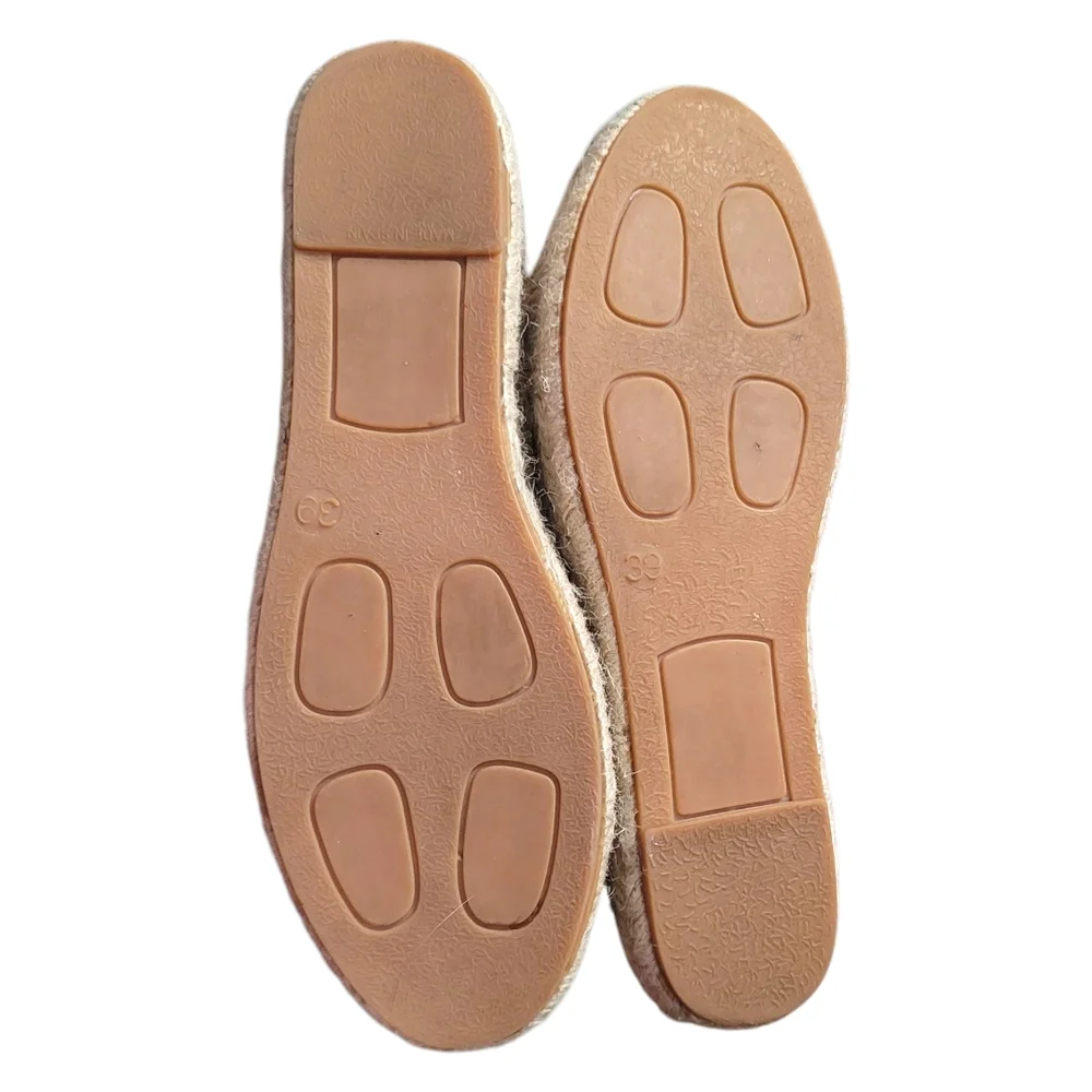 Polka Espadrilles Raffia Beige Leather Toe Platform Shoes Made In Spain EU 39